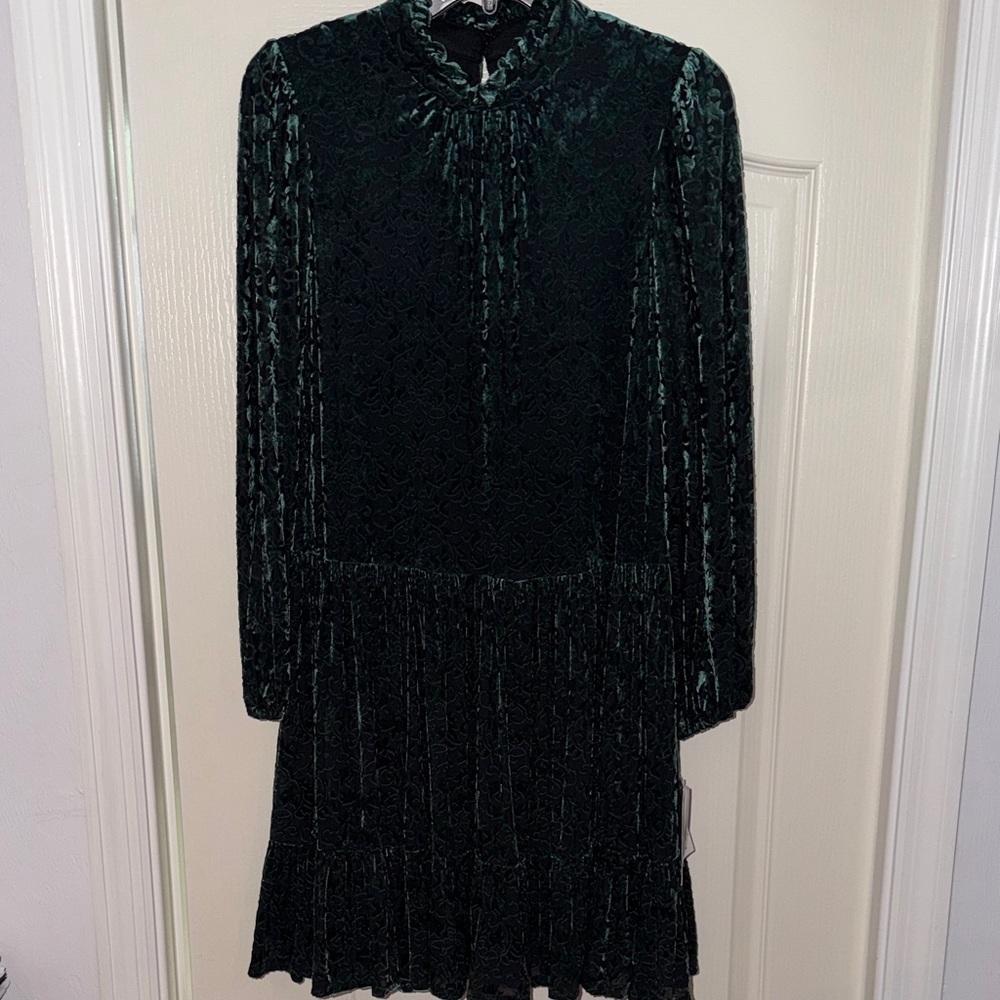Maison Tara Dark Green Velvet Burnout Dress